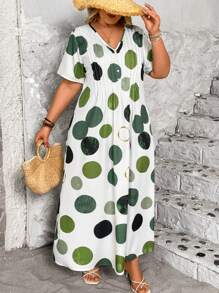 EMERY ROSE Plus Size Women Elegant Asymmetrical Multi-Color Polka Dot Short Sleeve Mini Dress - Multicolor - View 4