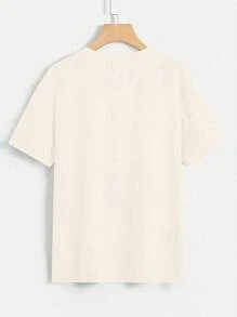 Flirla Plus Size Casual Minimalist Rabbit Print Short Sleeve T-Shirt - Apricot - View 2