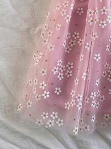 SHEIN 年轻夏季田园时尚无袖网眼连衣裙，适合家庭聚会、度假、派对和宴会 - 粉色 - 查看 7