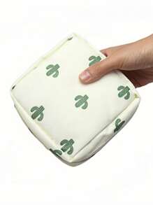 仙人掌设计女性护理袋防水旅行收纳袋可重复使用拉链袋洗漱包小巧隐蔽携带防臭 - 白色 - 查看 3