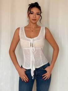 SHEIN Unity Fashionable Sexy Romantic Hollow Bowknot Camisole' - White - View 4