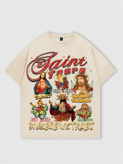 Street Life Men's Vintage Letter & Character Print Casual Short Sleeve Round Neck T-Shirt