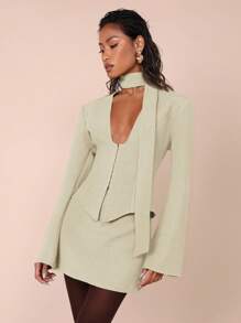 SHEIN X ELOISA & ORSON COSMINA Set de 2 piezas de chaqueta de manga larga de unicolor y falda tipo A para mujer, simple y de moda para uso diario casual