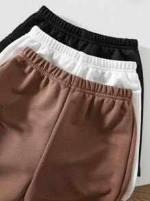 SHEIN 3pcs Young Boys' Casual Comfortable Pockets & Embellished Knit Shorts Set