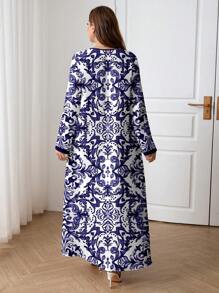 Al Najma Plus Size Casual Minimalist All-Over Print Arabic Style Dress - White - View 4