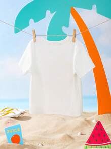 CoComelon X SHEIN Young Boy Banana Print White Simple Casual Versatile Short Sleeve T-Shirt - White - View 6