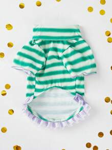 PETSIN Haustier grün gestreiftes St. Patrick's Day lila Rüschen T-Shirt