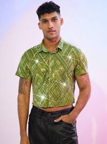 FeverCity Men's Short-Sleeve Embroidered Sequins Decorative Short Shirt - Multicolor - View 1