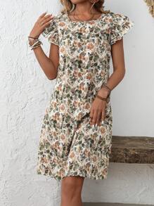 EMERY ROSE 女士圆领全花卉印花休闲中长连衣裙 - 彩色 - 查看 1