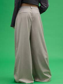 COUREZ Quần tây ống rộng cạp thấp, kiểu dáng cổ điển thập niên 2000. - Xám - Xem 3