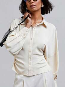 Athîral 女士纯色休闲衬衫，日常时尚穿着 - 黃色 - 查看 3