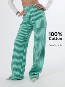 TypaGal 绿色条纹印花装饰带口袋裤 - 綠色 - 查看 1