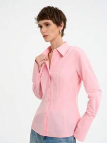 Aalyst Women's Long Sleeve Plain Cotton Shirt With Lapel & Ruffle Design, Slim Waist, Autumn/Winter