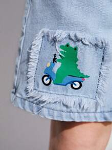 SHEIN Young Boy Cute Screen Print Frayed Edge Pocket Shorts - Multicolor - View 5