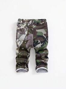 SHEIN Pantalones vaqueros skinny para bebé niño con desgaste, estampado de camuflaje y ramas de árbol, ideales para ropa de primavera/verano y conjuntos de moda callejera