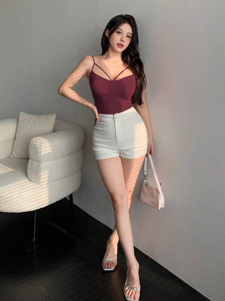 Women's Criss-Cross Strap Fitted Cropped Camisole Tank Tops