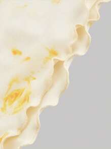 SHEIN MOD Plus Size Yellow Romantic Floral Print T-Shirt With Ruffle Trimmed Decorative Straps And Front Twisted Knot For Summer, Going Out Tops, Plus Tops, Tops - Yellow - View 3