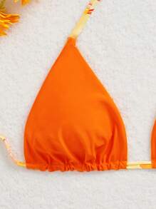 Swim Mod Plus Size Women Floral Print Sexy Triangle Bikini Top, Vacation Swimwear, For Summer Beach