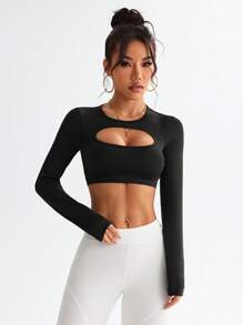 Slayform Women's Open Back Criss-Cross Back Sports Long Sleeve T-Shirt - Black - View 2