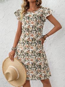 EMERY ROSE 女士圆领全花卉印花休闲中长连衣裙 - 彩色 - 查看 4