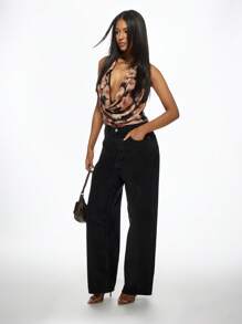 MISSGUIDED Elegante blusa de verano sin mangas con cuello de cowl, estampado floral, escote halter, drapeado para fiesta, salida nocturna o evento - Multicolor - Ver 3