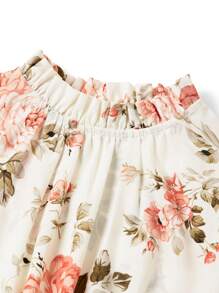 Ellevyn Women's Elegant Ruffle Collar Short Sleeve Cinched Waist Waist Floral Print A-Line Mini Dress - Multicolor - View 3