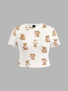 SHEIN EZwear Casual Minimalist All-Over Print Plus Size Short T-Shirt - Multicolor - View 2