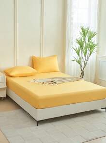 1件纯黄色床笠，床垫保护套，床垫罩，床笠，柔软透气，适用于多种床型——单人床、双人床、大号床、特大号床，深口袋设计，最大可达11.8英寸，家用纺织品 - 黃色 - 查看 5