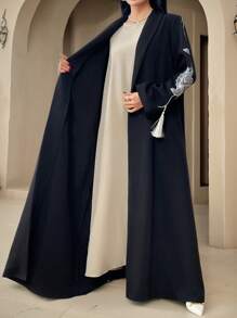 Al Najma Vestido de abaya largo con estampado floral elegante, abaya con apertura frontal elegante y modesta, vestidos de longitud completa modestos