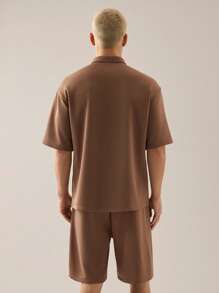Manfinity VCAY Men's Knitted Fashion Daily Young Casual Loose Short-Sleeved POLO Shirt Elastic Waist Straight Shorts Suit Two-Piece - Chocolate Brown - View 3
