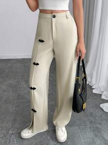Calvaya Women's Straight Leg Loose Casual Pants With Button Design