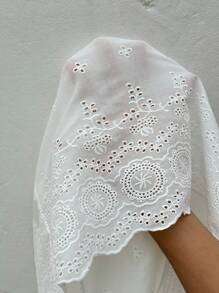 SHEIN LUNE Plus Size Women Casual Personalized Fashion Cap Sleeve Blouse, Tea Party - White - View 6