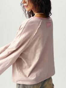 Bohemela 大码纯色针织圆领长袖宽松水洗 T 恤 - 淺灰色 - 查看 10