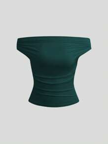 Sweetra Casual Minimalist Solid Color Ruched Off Shoulder Slim Fit Top - Multicolor - View 3