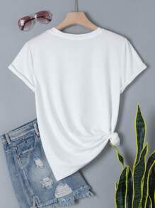 SHEIN EZwear Damska koszulka z okrągłym dekoltem i krótkim rękawem, z nadrukiem, swobodna, regularna