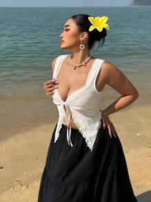 Flirla Plus Size Solid Color Camisole Top, Casual And Fashionable For Everyday Wear - White - View 5