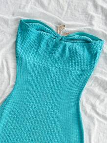 Soleia Vacation Women's Mint Green Knit Jacquard Texture Cropped Ruched Backless High Slit Dress,Summer Dress For Women,Beach Outfit For Women,Birthday Dress For Women,Western Wear Women,Easter Dress Women,Vacation Dress,Concert Outfit Women,Rave Outfit Festival,Pastel Dresses For Women