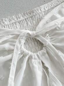 SHEIN Clasi Plus Size Women's Front Tie V-Neck Ruffle Hem Short Sleeve Blouse - White - View 7