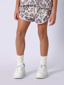 SUMWON Girls Two Piece Brooklyn 24 Leopard Print Sports Set, Athletic Wear Sweatshirt Shorts Matching Set For Tween Girls, Casual Summer Fashion - Khaki - View 4