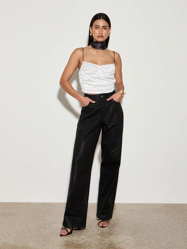 Strapless Polka Dot Cropped Top With Scarf