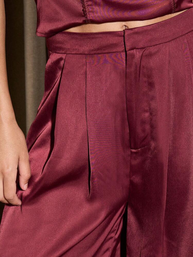Scoop Satin Tie Shoulder Corset Top And Wide Leg Trouser Set