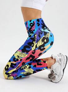 SHEIN Sport Gameset Naadloze geometrische luipaardprint kleurrijke legging