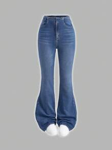 SHEIN EZwear Women's Low-Waist Skinny Stretch Flare Jeans, Blue, Spring - Blue - View 1