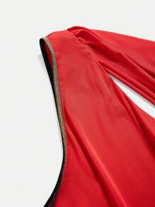 少女服装套装（连衣裙、腰带、手套） - 紅色 - 查看 4