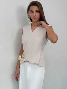 Aloruh 女士纯色无袖 V 领休闲西装外套