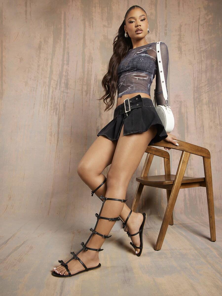 SHUZIA Women's Luxe-Inspired Harness Cutout Open Toe Minimalist Flat Sandals Mother's Day Present