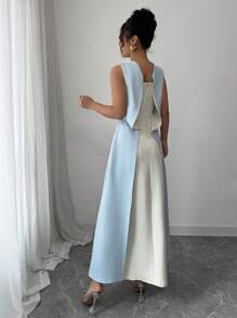 Elenzga Vestido casual sin mangas con volantes y parches, para mujer, para ocio, hogar y exterior