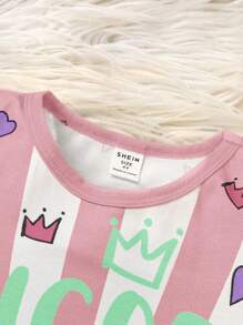 SHEIN Leap Crew 3pcs Young Girl Summer Cute Unicorn Cap Sleeve Knit Comfortable Loose Home Nightdress Three Pieces Set - Pink - View 6