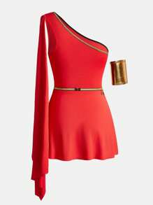 少女服装套装（连衣裙、腰带、手套） - 紅色 - 查看 2