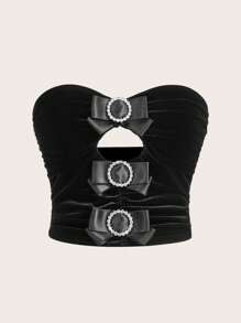 Poéselle 女士针织镂空休闲无袖短款上衣，时尚日常穿着，情人节上衣， - 黑色 - 查看 1